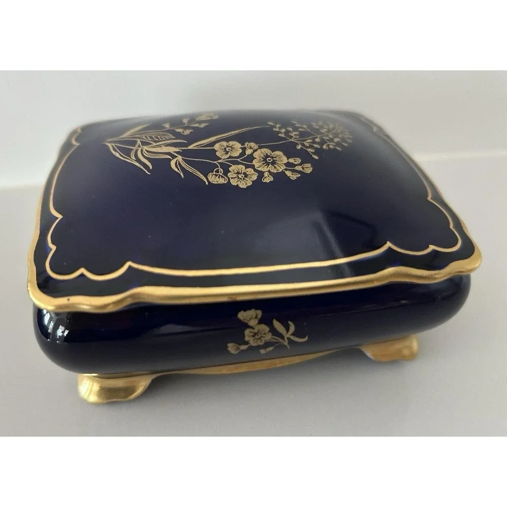 Lindner Kueps Bavaria Echo Cobalt Blue Gold Gruser Trinket Box Lid